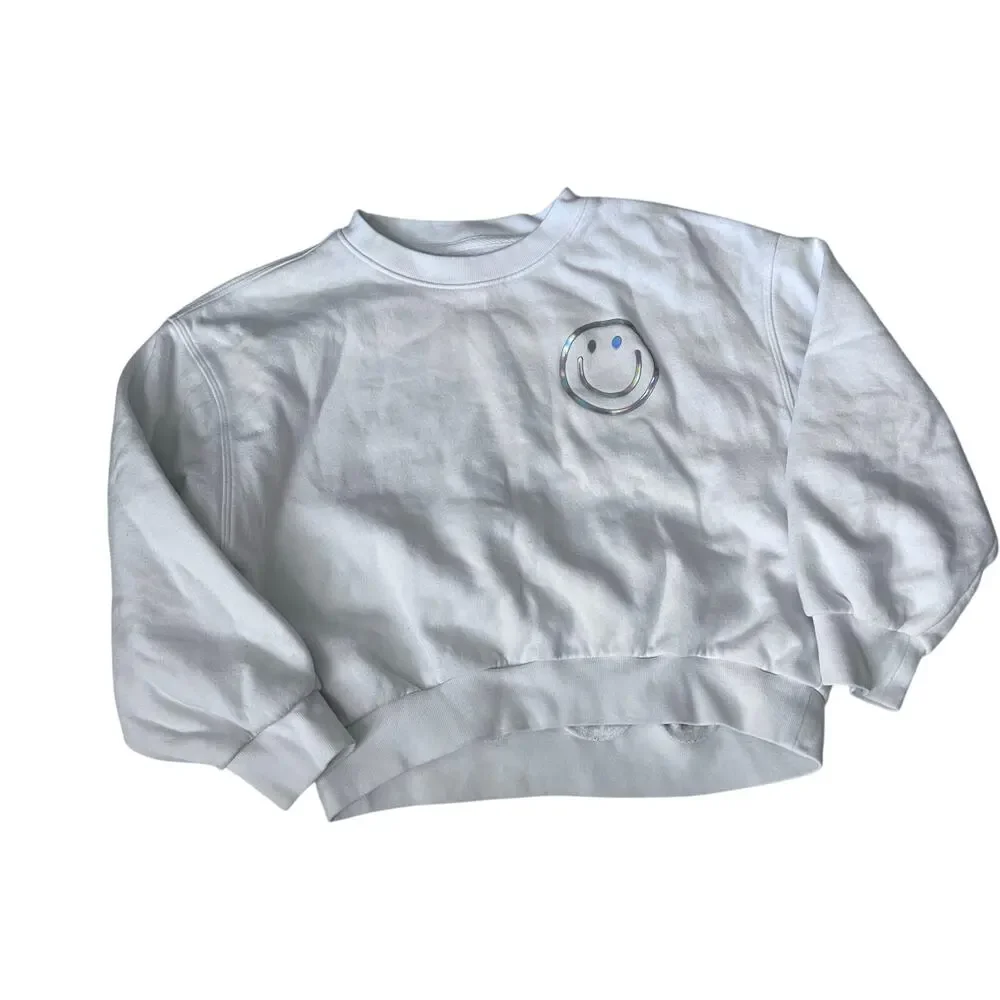 Gap White Smile Sweatshirt - Metallic Design - Size Medium